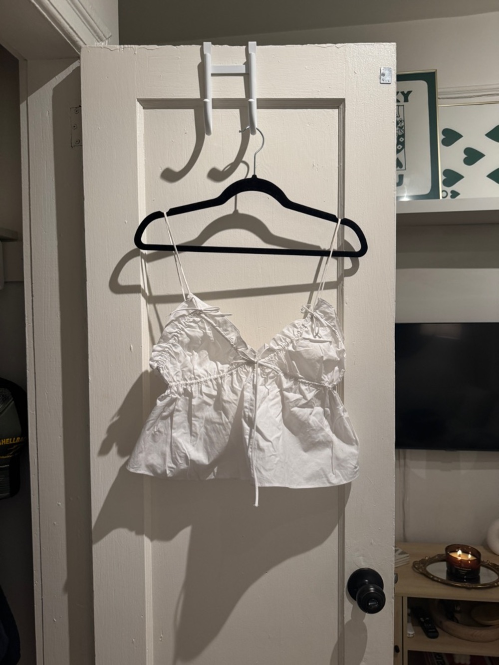 Zara White Spaghetti-Strap Ruffle Crop Cami